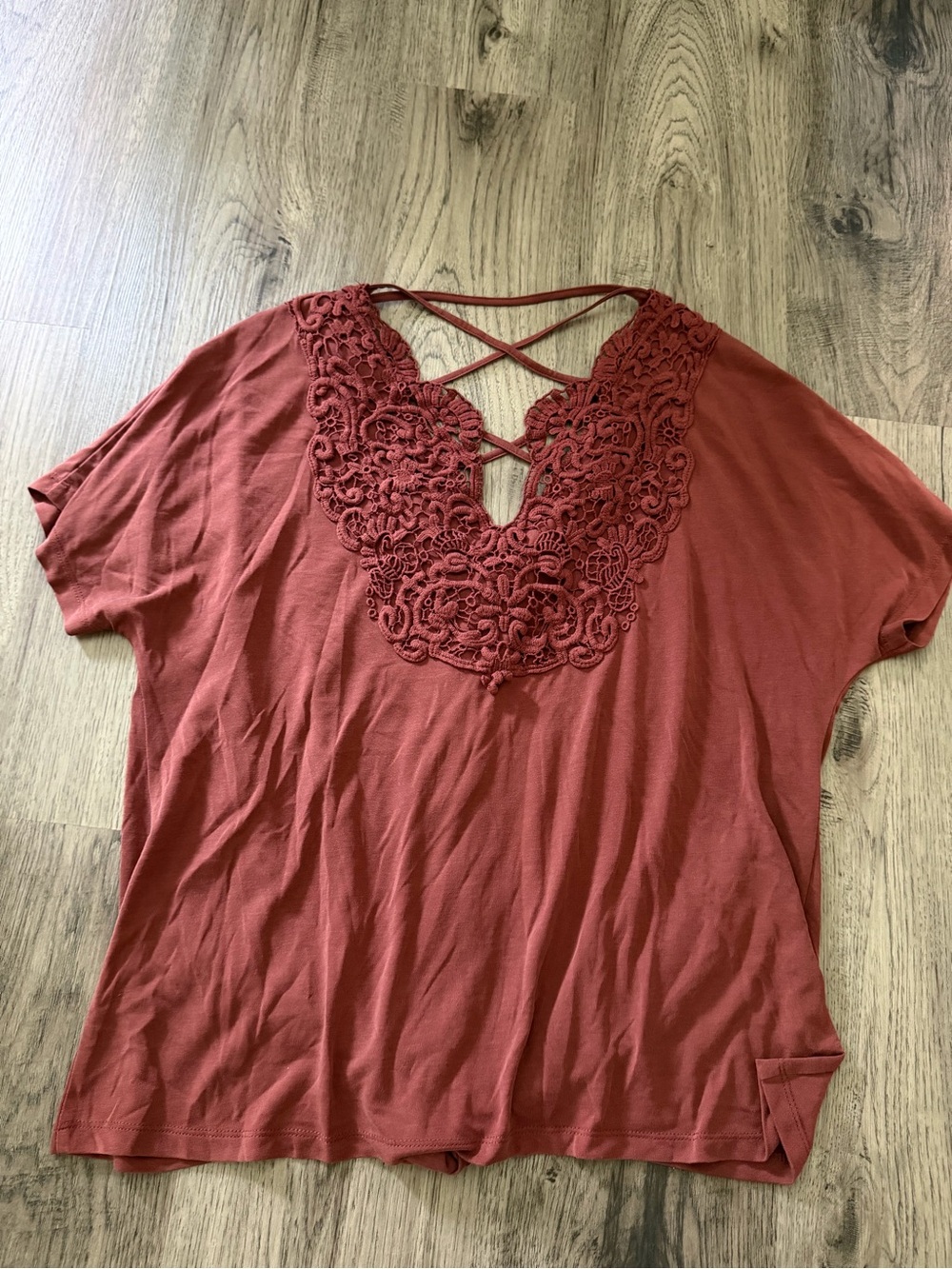 Rust Button-Front Lace-Back Women's Top - Picture 3 of 3